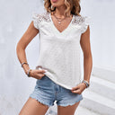 Chic Ruffle Blouse with Floral Lace Embellishments