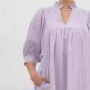 Chic Women's Short Sleeve Dress with Ruffle & Stand-Up Collar