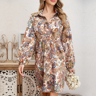 Chic Paisley Shirt Dress with Tie Detail