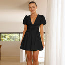 Short Sleeve Mini Dress with V-Neck and Elastic Waist