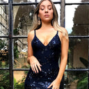 Stunning Women's Sequin Evening Dress with Chic Back Cut