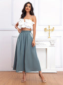 Chic Midi Skirt with Gathered Waist and Bow Accents