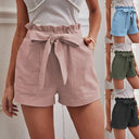 Women's Chic Linen Shorts with Decorative Tie and Elastic Waistband