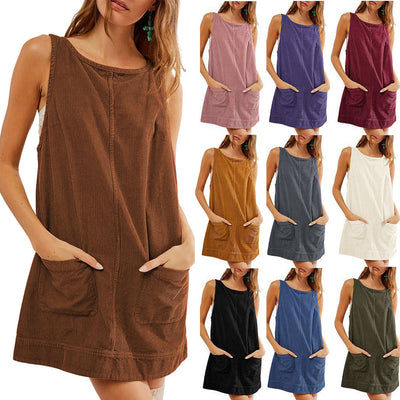 Jersey Dress with Pockets and Round Neck for Women