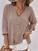 Chic Women's Blouse with Button Accents