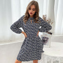 Floral Midi Dress with Chic Collar and Asymmetrical Design