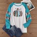 Creative Pumpkin Design Long Sleeve Women's Tee with Trendy Sleeves