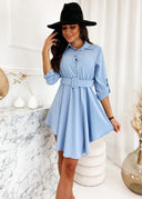 Chic Women's Shirt Dress with Asymmetrical Hem and Belt