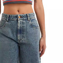Chic Women's Denim Bermuda Shorts with Frayed Hem