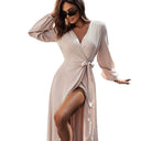 Women's Maxi Dress with Ruffle Accents & Waist Belt