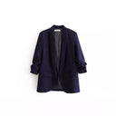 Chic Women's Blazer with Rolled Sleeves and Utility Pockets