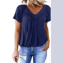 Women’s Airy V-Neck Blouse with Pleats & Short Sleeves