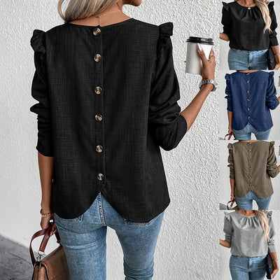 Stylish Ruffle Detail Blouse with Round Neck