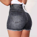Chic High-Waisted Denim Shorts with Frayed Hem