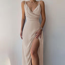 Chic Maxi Dress with Wrap Neckline and Stylish Slit