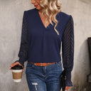 Women’s V-Neck Blouse with Sheer Puff Sleeves