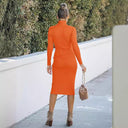 Chic Women's Ribbed Knit Dress with High Neck