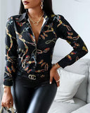 Artistic Print Button-Up Blouse for Women