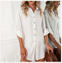 Chic Women's Long Sleeve Shirt Dress with Concealed Buttons