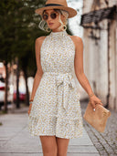 Floral Halter Dress with Playful Hem Design