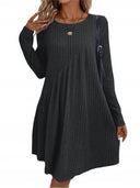 Chic Asymmetric Ribbed Dress for Women