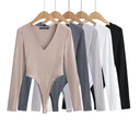 Chic Long Sleeve Deep V-Neck Bodysuit for Women