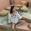 Floral Embroidered Women's Blouse with Statement Sleeves