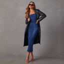 Chic Denim Midi Dress with Spaghetti Straps