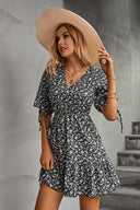 Floral Design Women's Dress with Stylish Button Accents