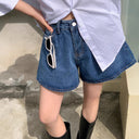 High-Waisted Denim Shorts with Elastic Belt for Women