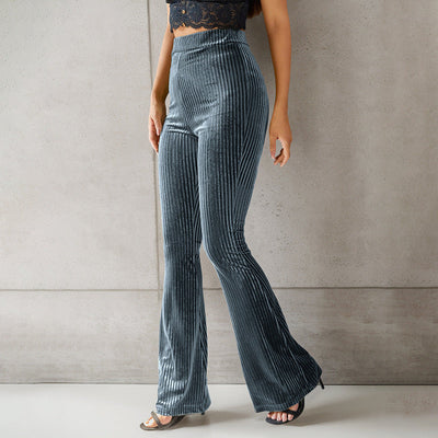 Velvety Striped Flare Pants for Women