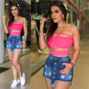 Stylish Women's Denim Mini Skirt with Button Placket & Distressed Accents