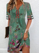 Floral V-Neck Short Dress for Women