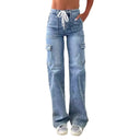 Women's Cargo Jeans with Flexible Waistband and Ample Pockets