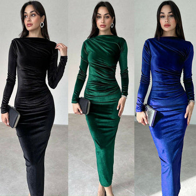 Chic Long Sleeve Dress with Ruffled Design and Figure-Flattering Fit