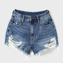 High-Waisted Frayed Hem Denim Shorts for Women
