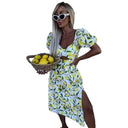 Fruity Print Maxi Dress with Side Slit