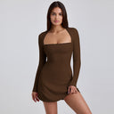 Chic Women's Long-Sleeve Mini Dress with Ribbed Texture and Stylish Neckline