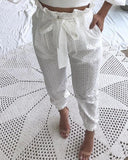 Women's Cotton Pants with Fun Eyelet Design