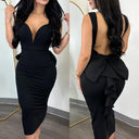 Chic Women's Midi Dress with Deep V-Neck and Peplum Hem