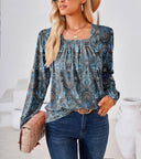Floral Long Sleeve Blouse with Chic Square Neck