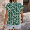 Floral Print Short Sleeve Blouse with Stand-Up Collar