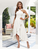 Asymmetrical Long Evening Dress with Draping
