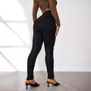Chic High-Waist Jeans with Trendy Rips and Button Accents