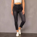 High-Waist Frayed Hem Jeans for Women