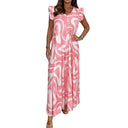 Graphic Pattern Maxi Dress with Ruffles
