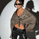 Chic Women's Cropped Checkered Blouse