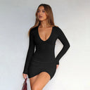 Chic Women's Mini Dress with Deep V-Neck and Ruching
