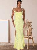Women’s Long Sleeve Floral Jacquard Evening Dress with Chic Back Cutout