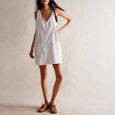 Women's Linen Dress with Deep Neckline & Pockets